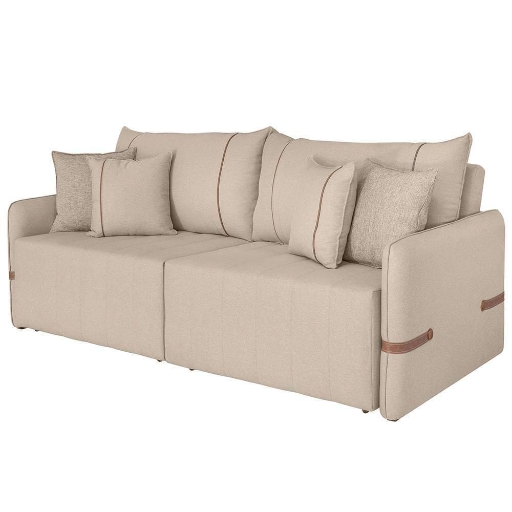 Sofá Cama Retrátil 220cm Essence D05 Linho Bege/camel - Mpozenato