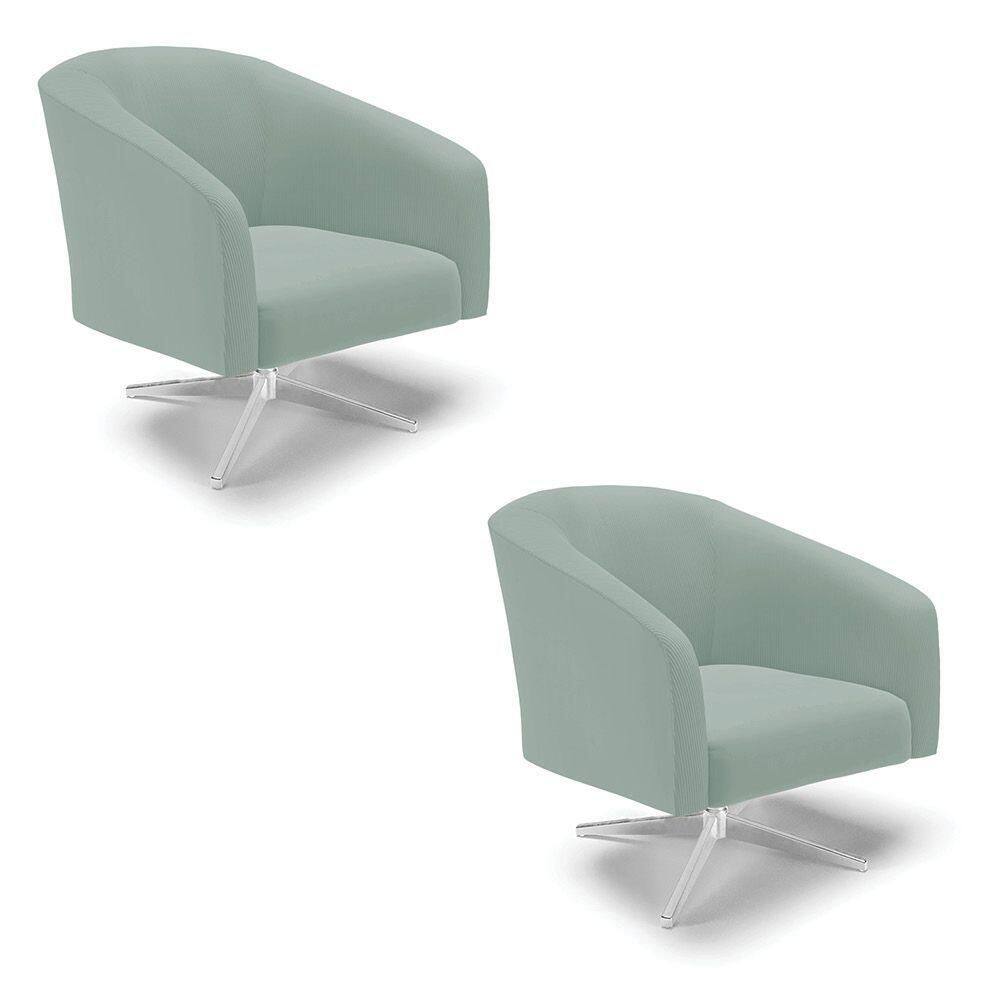 Poltrona Decorativa Giratória Cromada Kit 2 Stella Cotelê Int/veludo Menta D03 - D`rossi