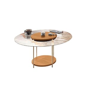 Mesa De Centro Redonda Tampo De Vidro Pés Metálicos Mia Cinamomo H01 - D`rossi