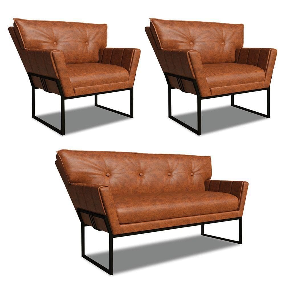 Namoradeira E 2 Poltronas Industrial Pto Anitta Sintét Pu D03 - D`rossi Cor Nozes