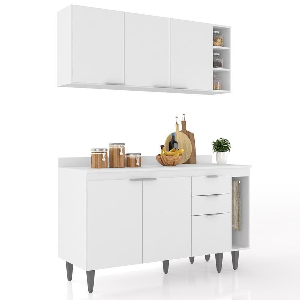 Armário De Cozinha Com Tampo Cp08 140cm Pérola Branco Z34 - Mpozenato