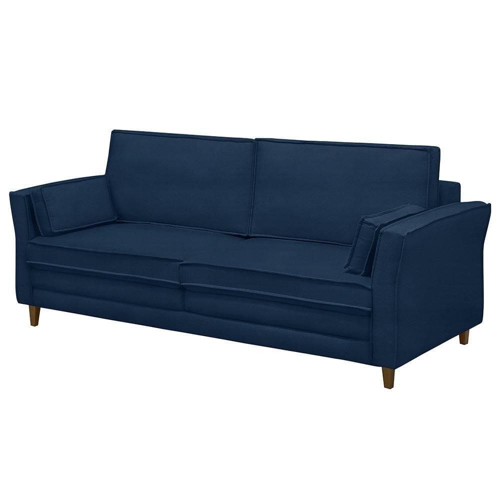 Sofá Living 3 Lugares 180cm Pés Madeira Efraim F05 Veludo Azul - Mpozenato