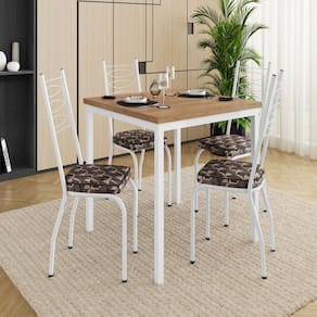 Conjunto para Cozinha 90cm x 90cm com 4 Cadeiras Branco/Mosaico Palha/Demolição