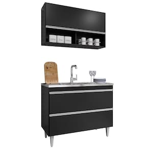 Armário De Cozinha Com Nichos Cp01 Com Pia 100cm M24 Preto - Mpozenato