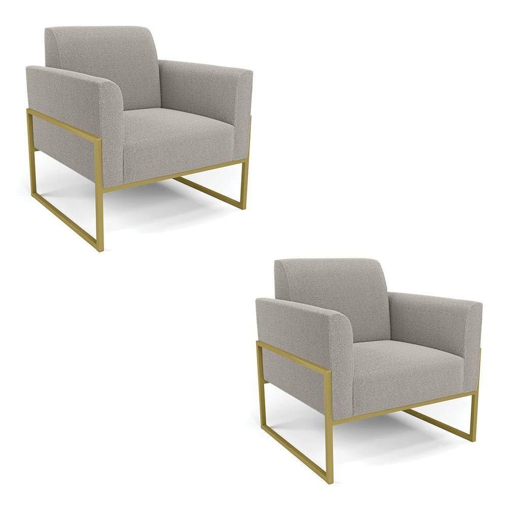 Poltrona Sala Estar Industrial Alta Dourado Kit 2 Marisa Bouclê Cinza D03 - D`rossi