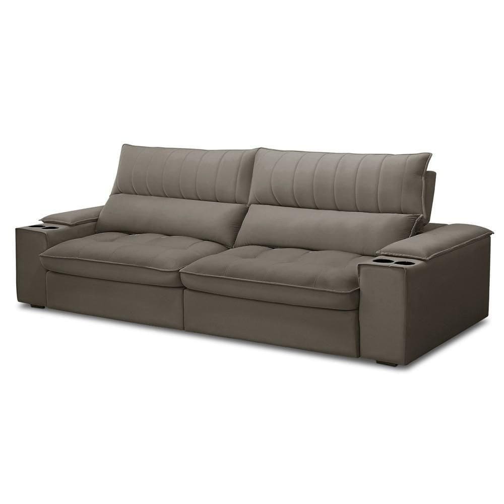 Sofá Retrátil 4 Lugares Com Porta Copo 280cm Andes F05 Veludo Marrom - Mpozenato