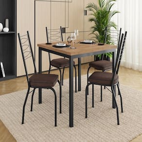 Conjunto de Mesa para Cozinha com 4 Cadeiras Preto/Madeira Imbuia/Demolição