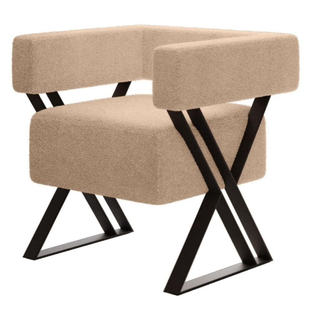 Poltrona Decorativa Kira Pés De Metal Estilo Industrial Bouclé Bege