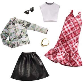 Roupas de boneca Barbie, 2 roupas com jaqueta jeans floral e saia