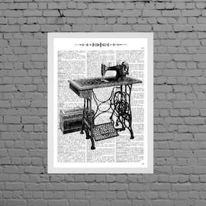 Quadro Máquina De Costura Antiga 33X24Cm - Com Vidro