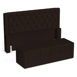 Cabeceira e Calçadeira Báu Queen Size Atena 160cm Capitonê Suede Marrom - Abmaza