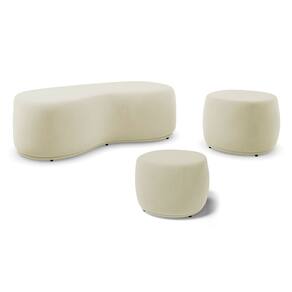 Conjunto 03 Puffs Decorativos Living Aisha Orgânico Suede Bege Claro - Abmaza
