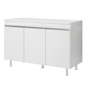 Balcão Buffet Gabinete de Cozinha Lux 120cm 100% MDF Com Tampo 03 Portas Branco - Abmaza