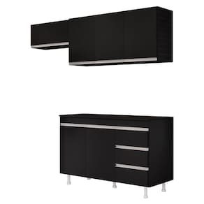 Cozinha Planejada Lux 3 Peças 100%MDF com Balcão Gabinete Tampo 120cm 3 Gavetas Preto - Abmaza