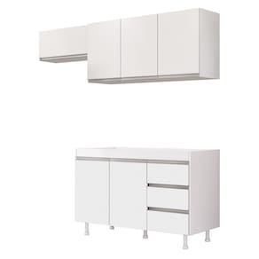 Cozinha Planejada Lux 3 Peças 100%MDF Balcão Gabinete Sem Tampo 119cm 3 Gavetas Branco - Abmaza