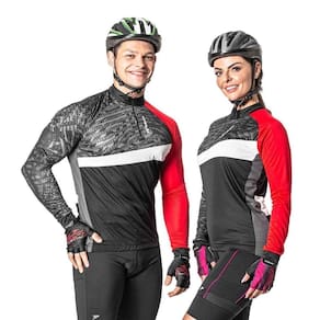 Camiseta Ciclista M/L Zip Parcial Fros 04233-Pfvb - Preto/Vermelho G
