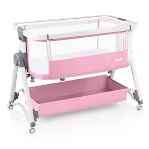 Berço de bebê JMMD Bedside Sleeper 3 em 1 com 6 níveis de rosa