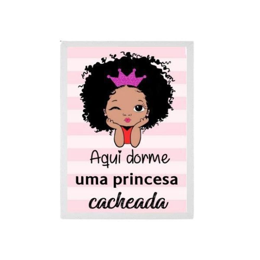 Quadro Aqui Dorme Uma Princesa Cacheada 33X24 C/Vidro Branca