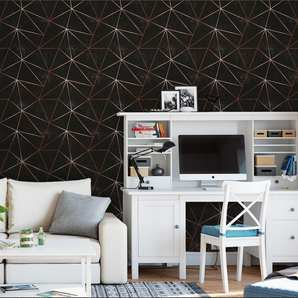 Papel De Parede Para Quarto Casal Sala Negro Fio Rosê 3M