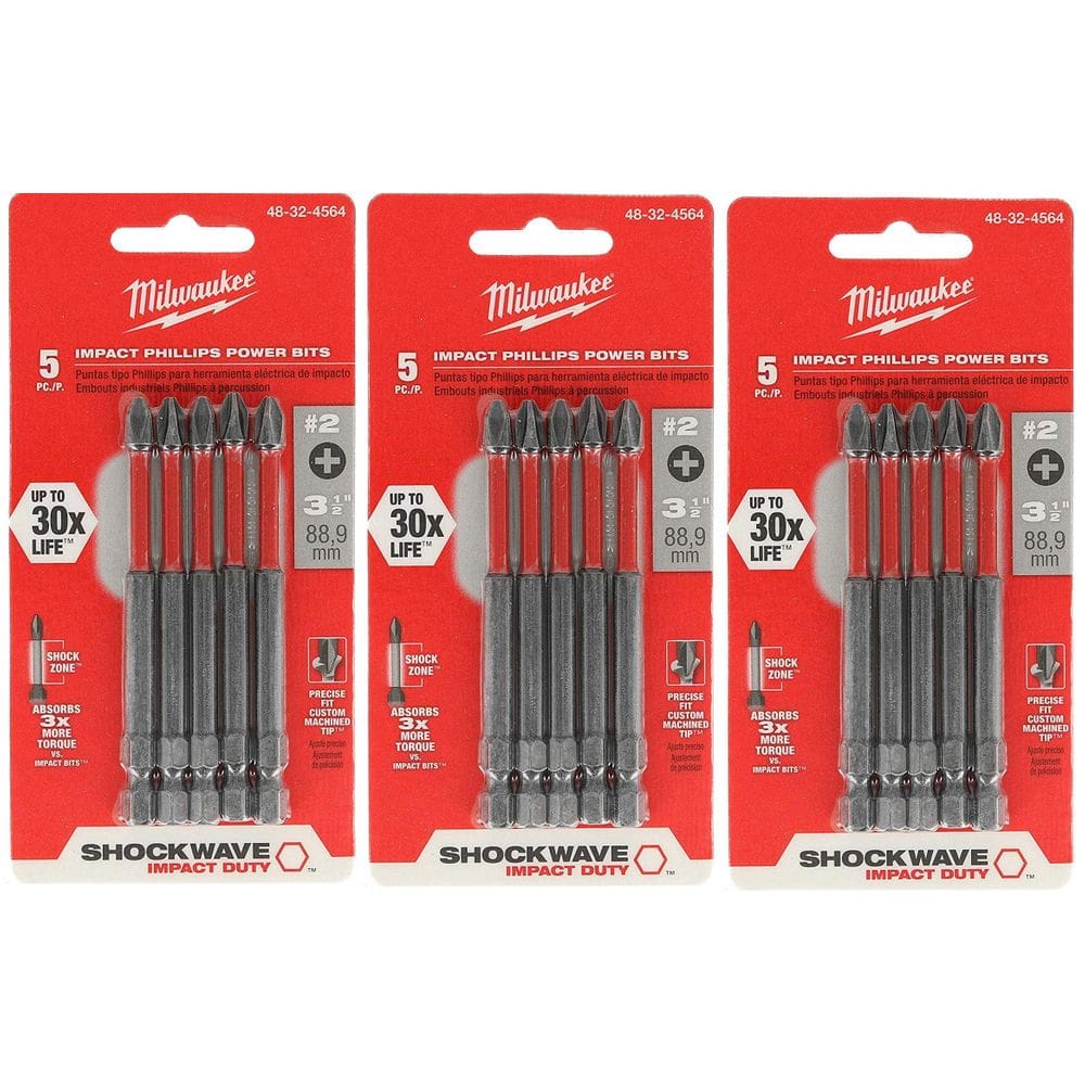 Pacote Power Bit Milwaukee Shockwave Phillips #2 de 3,5 cm