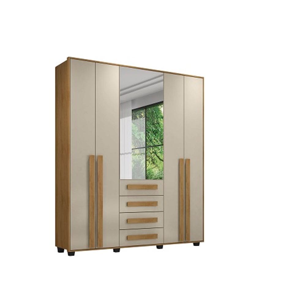 Guarda-Roupa Casal Com Espelho 5 Portas 3 Gavetas Las Vegas III Cinamomo/Off White – RV Móveis