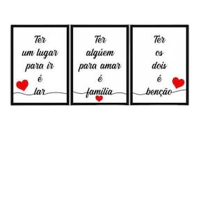 Kit 3 Quadros Lar, Família, Benção - Branco 24X18Cm