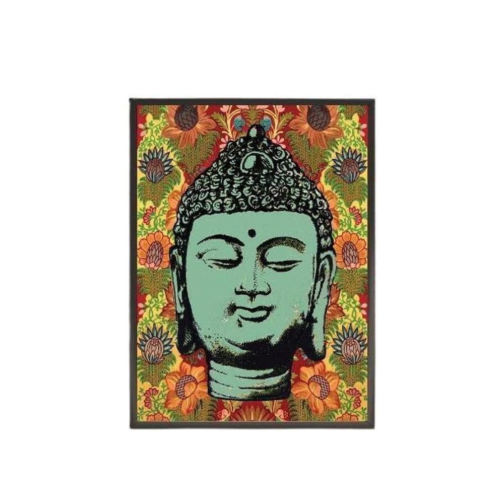 Quadro Decorativo Cabeça Buda 45X34 Com Vidro Madeira Preta