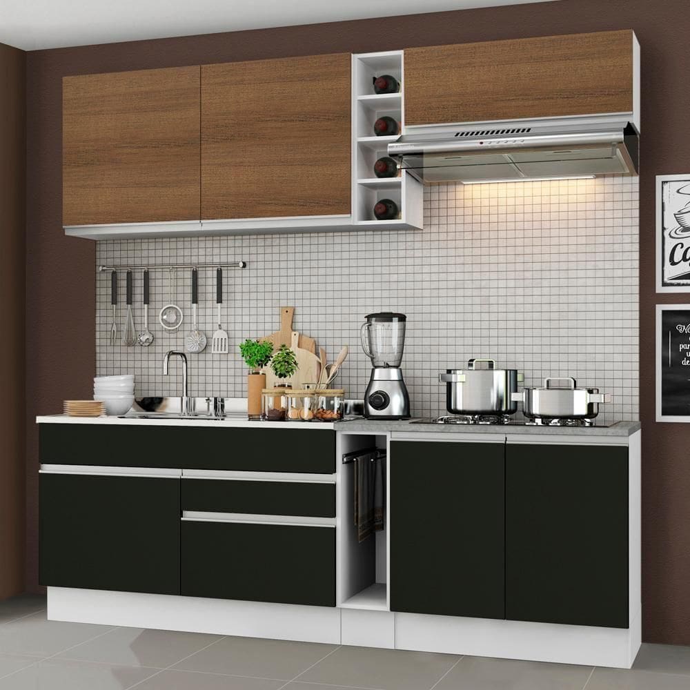 Cozinha Completa Armário e Balcão Madesa Branco/Rustic/Preto