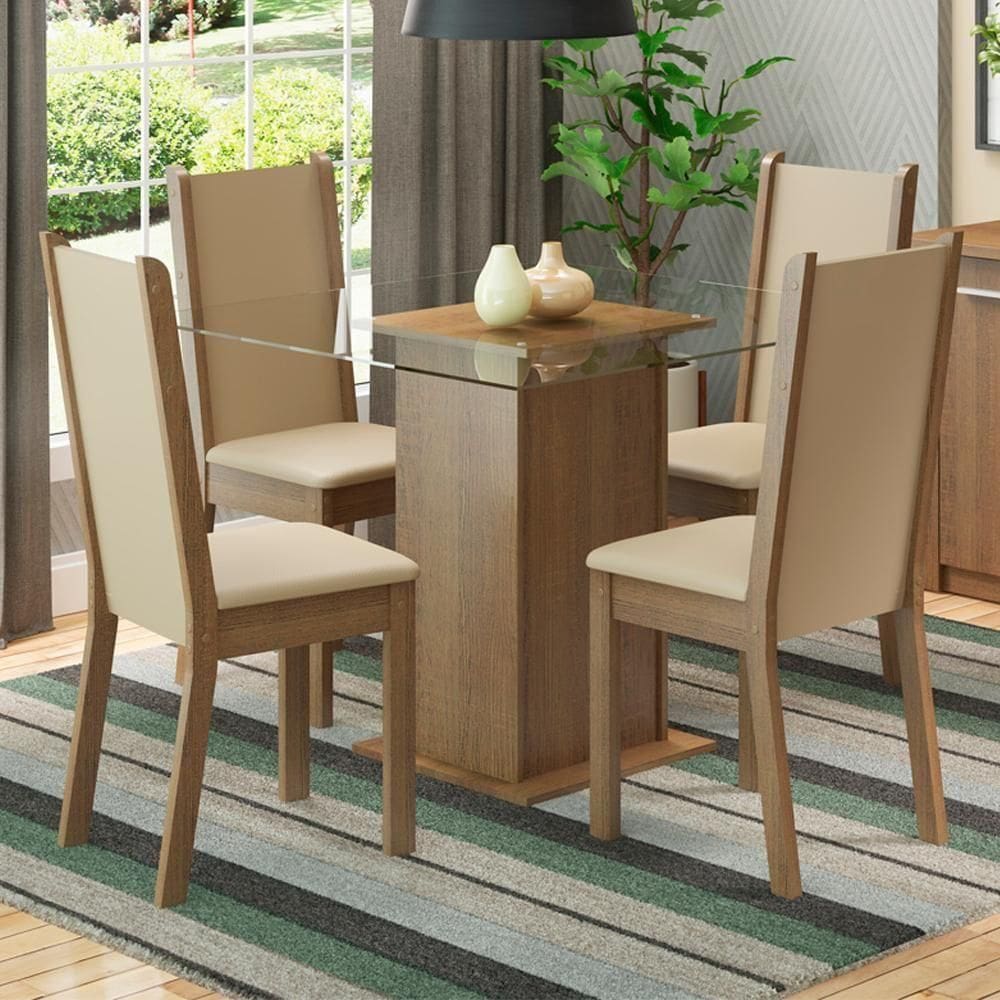 Conjunto Sala De Jantar Madesa Aline Mesa Tampo De Vidro Com 4 Cadeiras