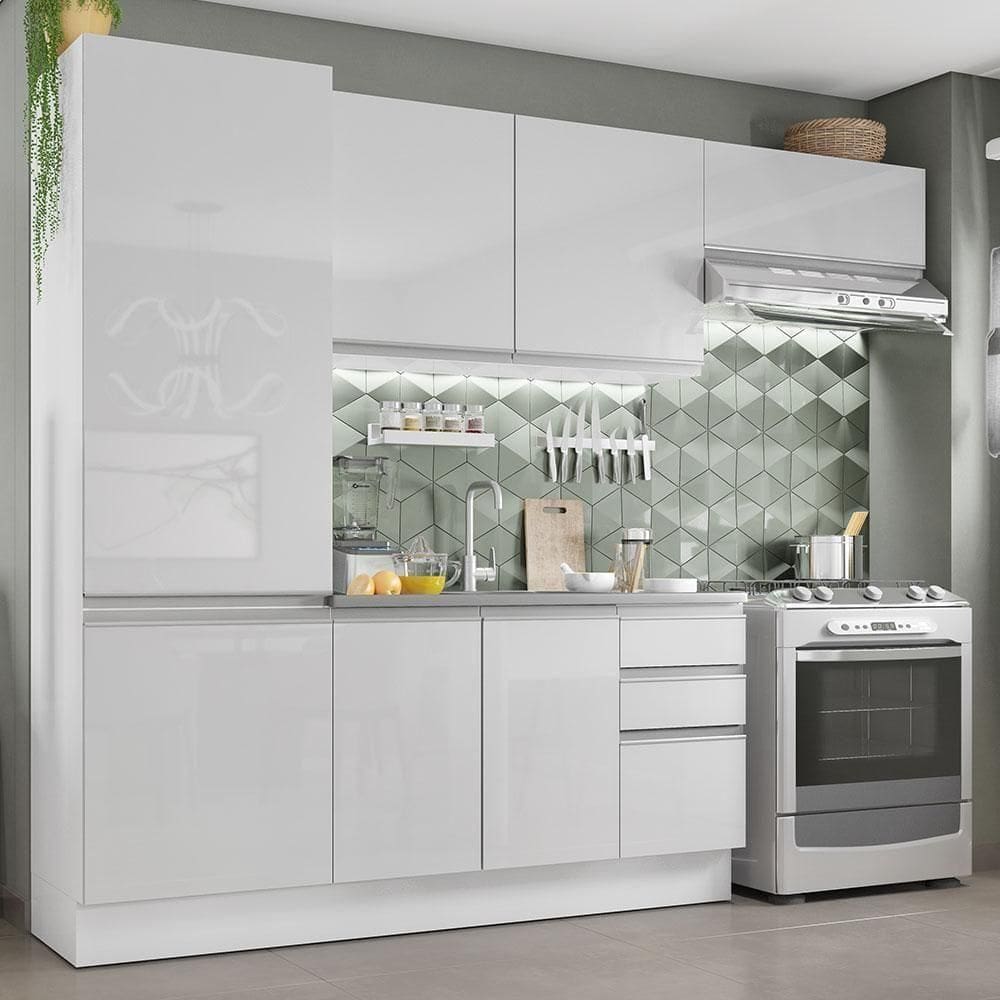 Cozinha Acordes Glamy Branco 100% MDF Armário Balcão Madesa
