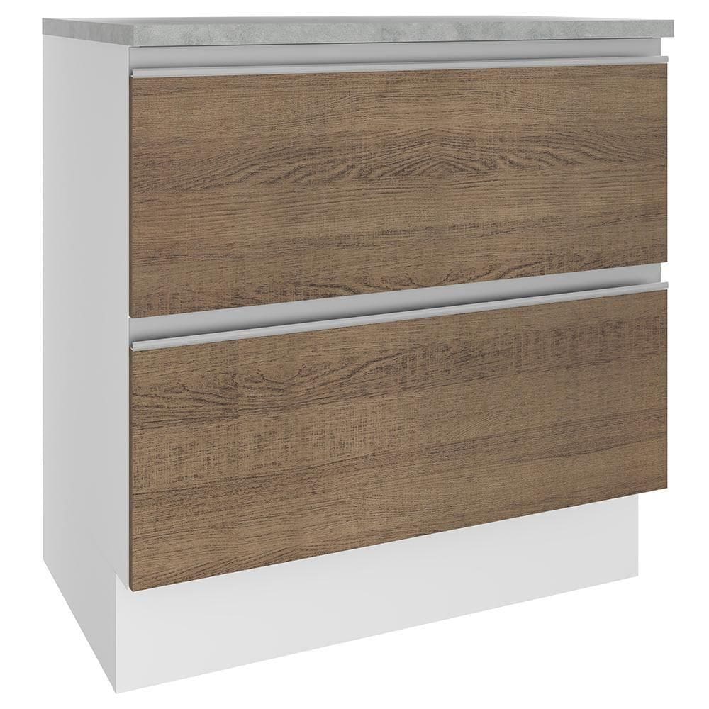 Balcão Glamy 80 cm 2 GavetasBranco e Rustic Madesa