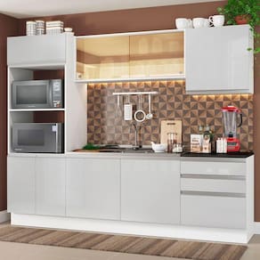 Cozinha Acordes GlamyArmárioTorreBalcão MDF Branco Madesa