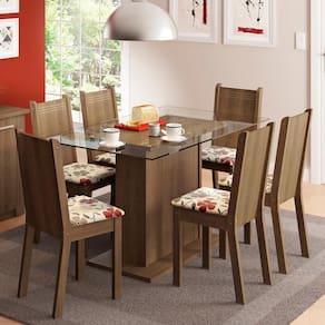 Conjunto Sala Jantar Gales Madesa Mesa Tampo Vidro 6 Cadeira