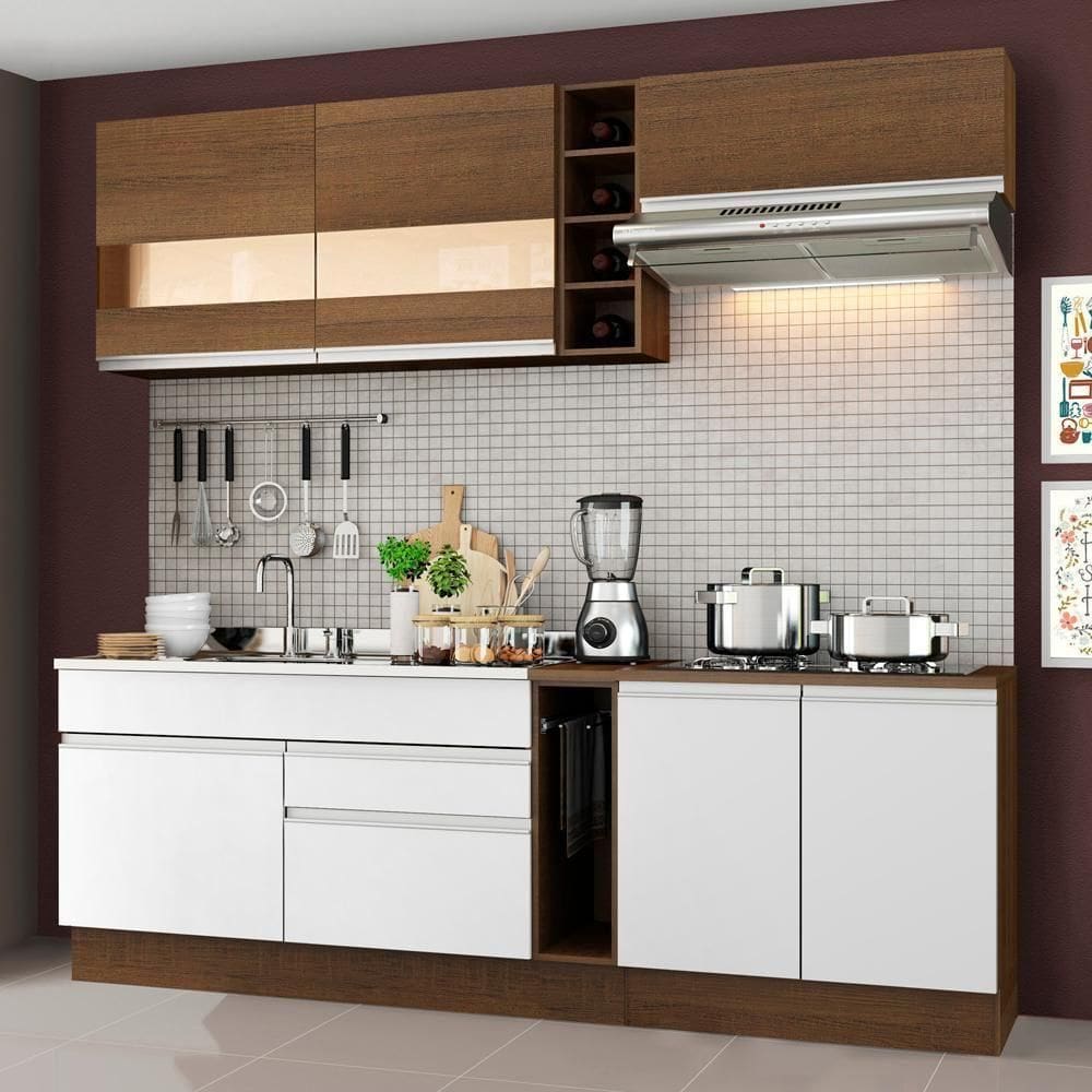 Cozinha Completa Parma com Armário e Balcão Rustic/Branco