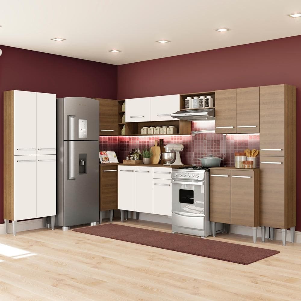 Cozinha Canto Reto Emilly 17 Portas 1 Gaveta Branco Madesa