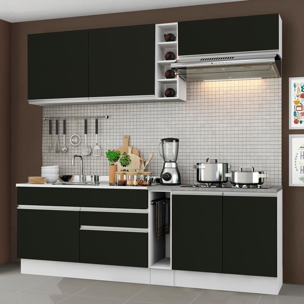 Cozinha Completa Parma com Armário e Balcão Branco/Preto