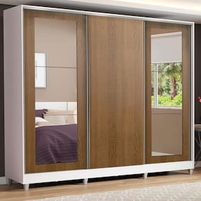 Guarda-roupa Casal 3 Portas de Correr com Espelhos com Pés