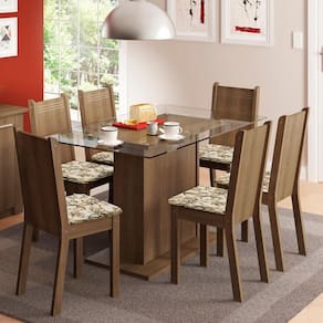 Conjunto Sala de Jantar Madesa Mesa Tampo Vidro 6 Cadeiras