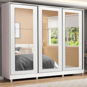 Guarda-roupa Casal Eros 3 Portas de Correr de Espelho c/Pés