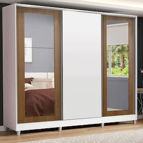 Guarda-roupa Casal 3 Portas de Correr com Espelhos com Pés