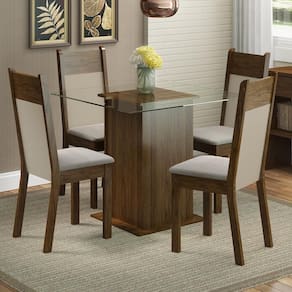 Sala Jantar Dallas Mesa Tampo Vidro 4 Cadeiras Rustic Madesa