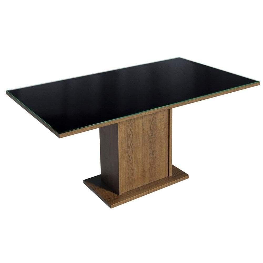 Mesa Retangular Rustic Preto Tampo de VidroMadesa 5275