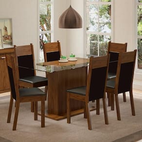 Conjunto Sala de Jantar Madesa - Mesa Tampo Vidro 6 Cadeiras