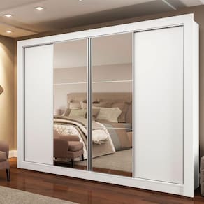 Guarda Roupa CasalMontana Branco 4 Portas 2 Espelhos Madesa