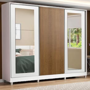 Guarda-roupa Casal 3 Portas de Correr com Espelhos com Pés