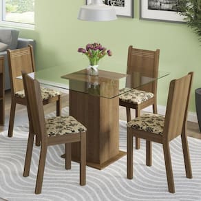 Conjunto Sala De Jantar Madesa Mesa Tampo Vidro 4 Cadeiras