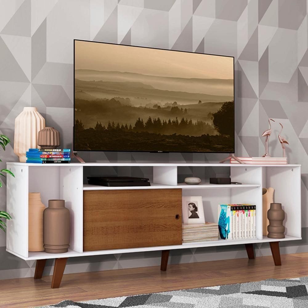 Rack Cancun para TV até 65&quot; com Pés Branco/Rustic Madesa