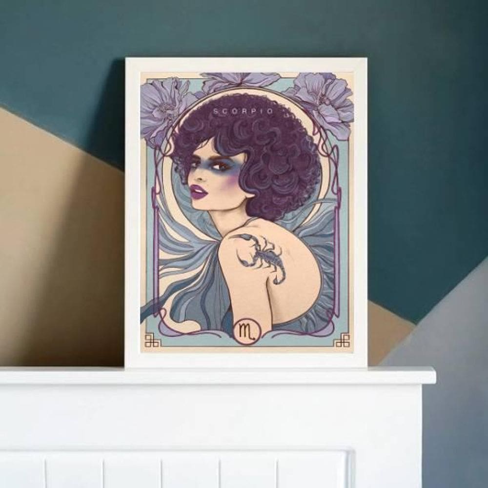 Quadro Vintage Signo Escorpião 45X34Cm Com Vidro Branca