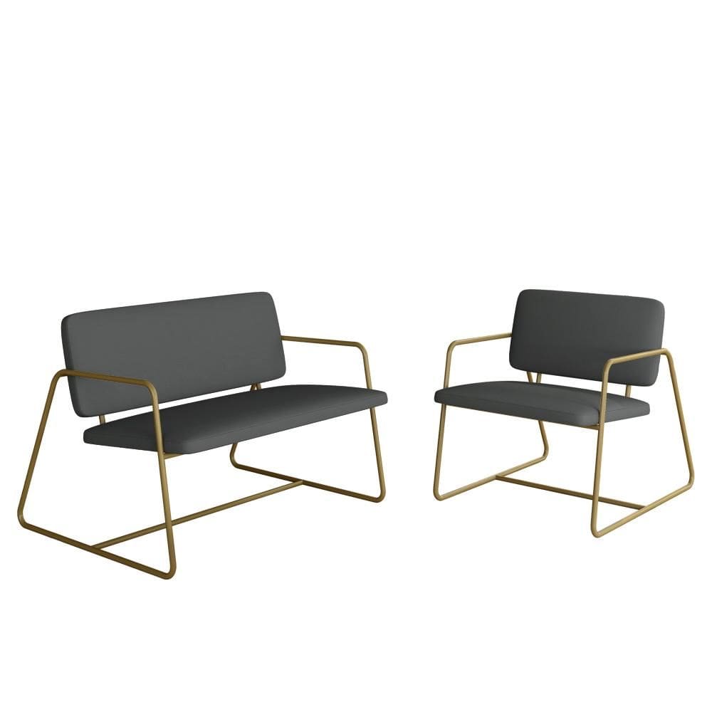 Kit Namoradeira Com Poltrona Sintra Industrial Dourado/sd Cinza - M.a