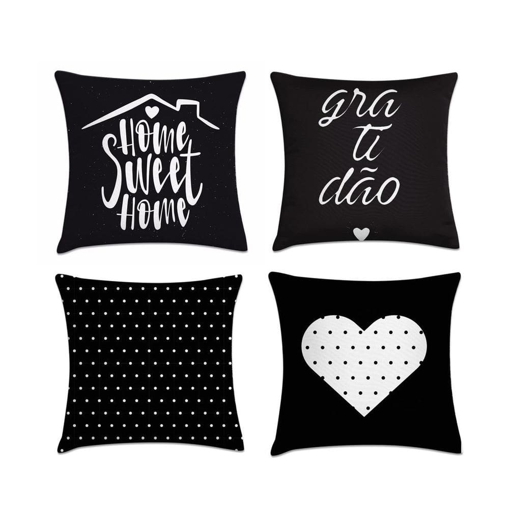 Kit 4 Capas De Almofadas Preto E Branco 45X45